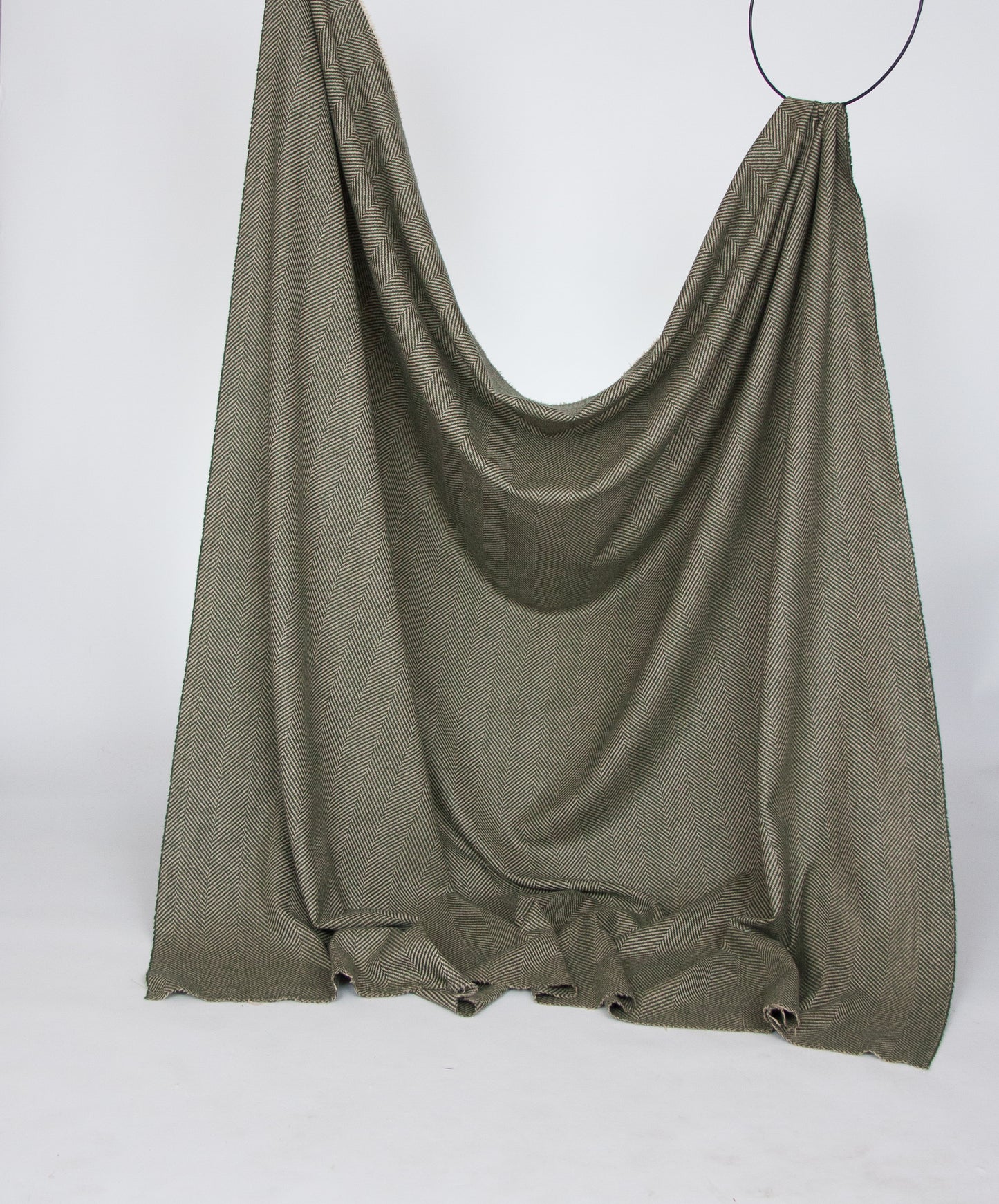 Green-beige fine herringbone wool